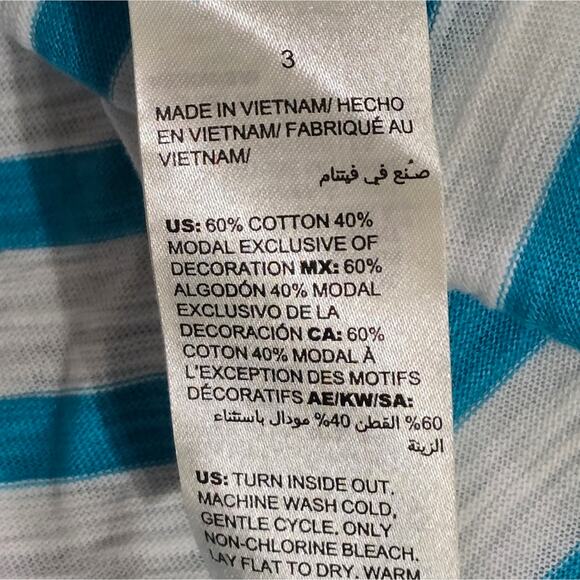 Chico's Aqua and White Striped Tied Neck Super Soft Stretch Tunic Size 3 XL - Picture 5 of 6